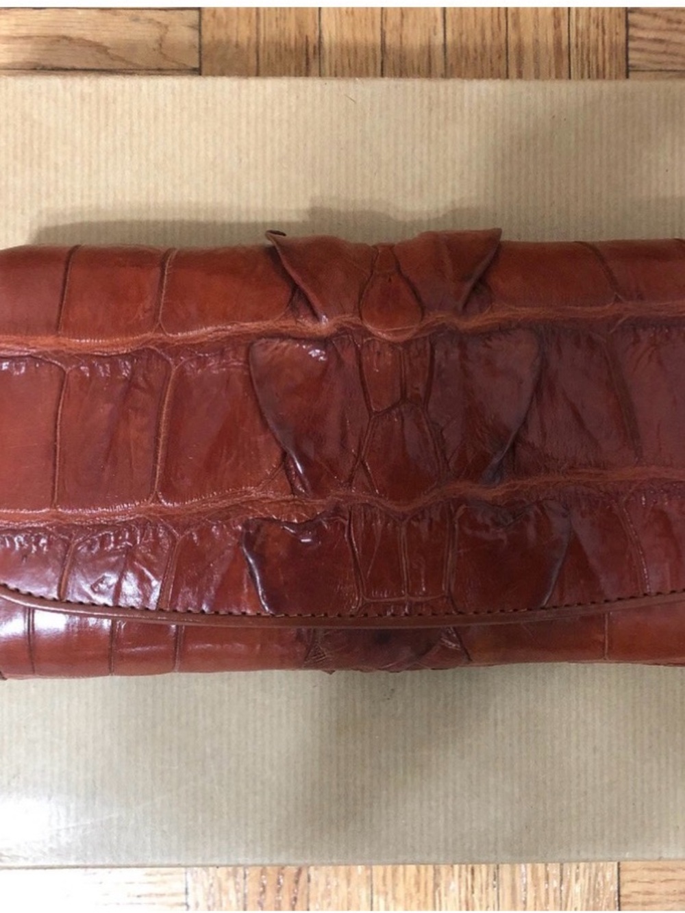 Crocodile hornback- Tail Cognac color clutch wallet Genuine Crocodile